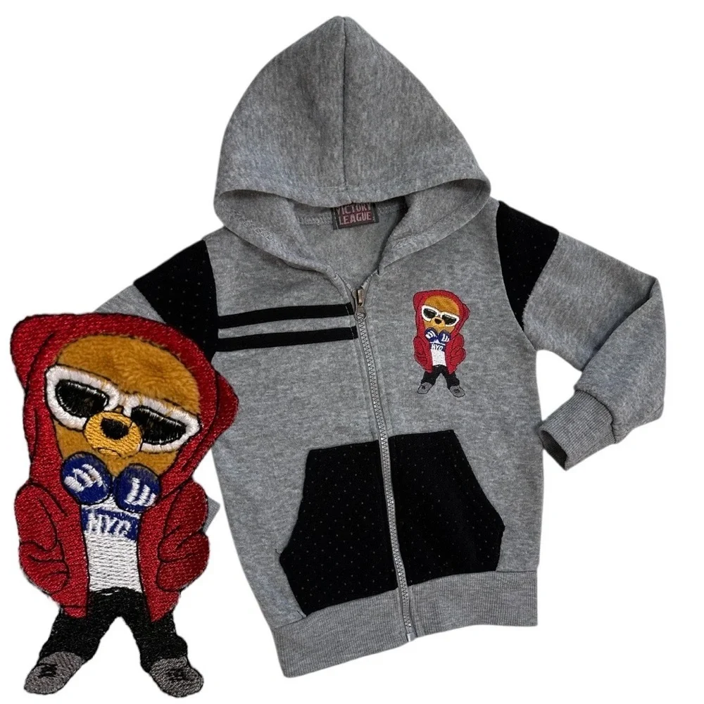 Victory League Toddler Boy Full Zip Cozy Bear Embroidered Graphic Hoodie Size 2T